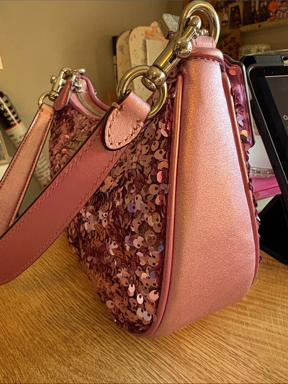 Coach sequin Teri purple bag full size